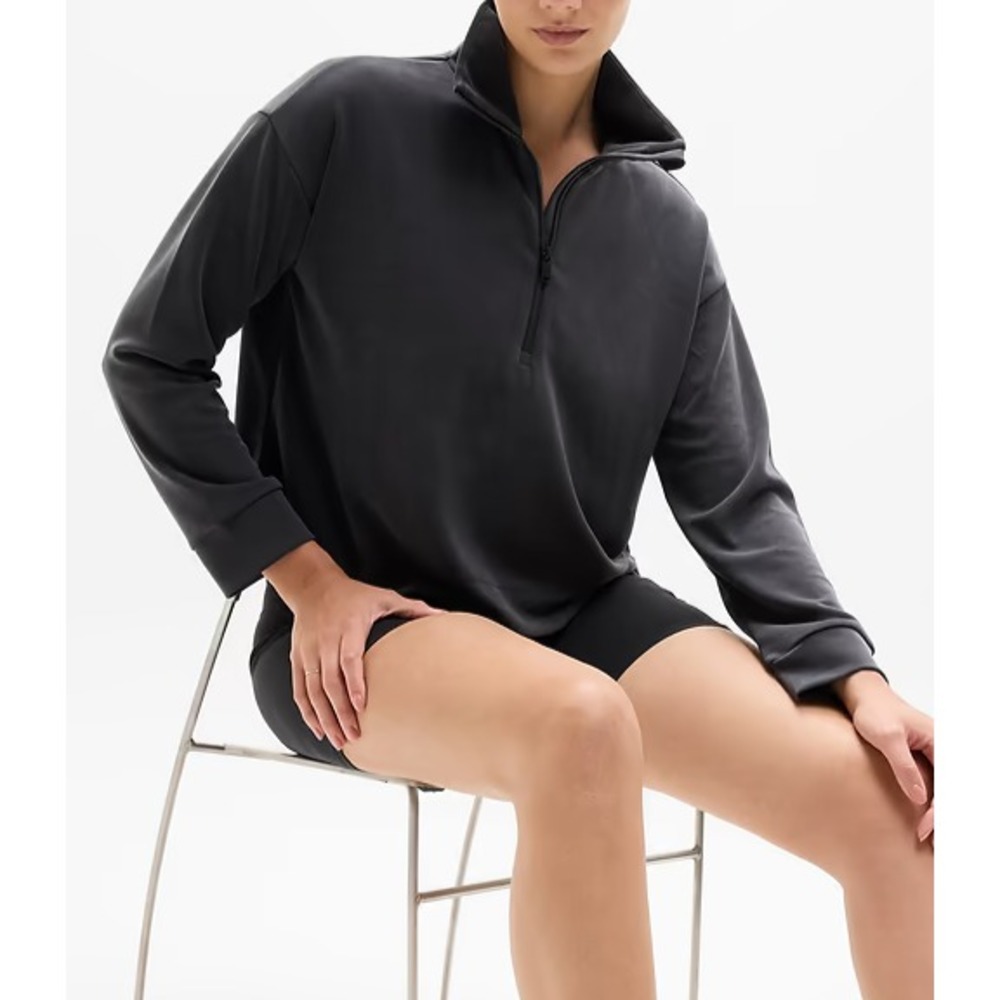 Athleta Sweatshirt Seasoft Quarter Zip Washed Black/Dark Gray